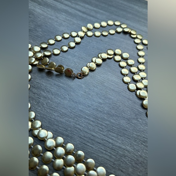 Vintage Circular Disk Beaded Extra Long Necklace Gold - Picture 2 of 3